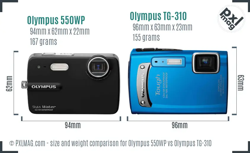 Olympus 550WP vs Olympus TG-310 size comparison