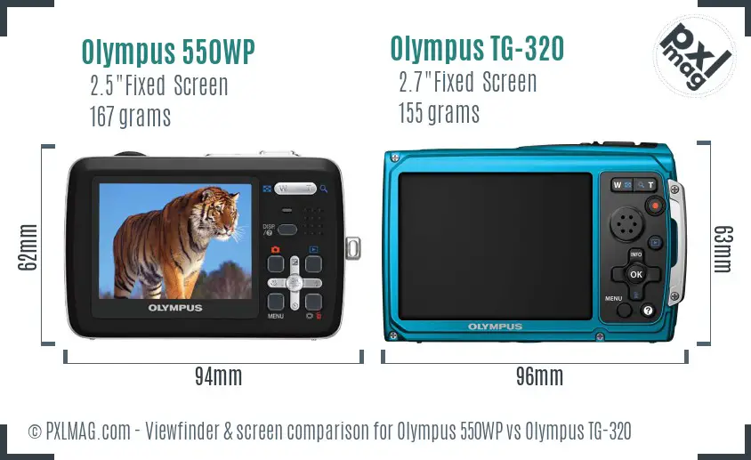 Olympus 550WP vs Olympus TG-320 Screen and Viewfinder comparison