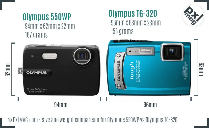 Olympus 550WP vs Olympus TG-320 size comparison