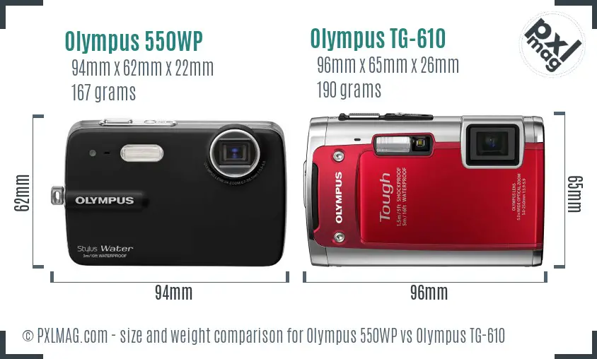 Olympus 550WP vs Olympus TG-610 size comparison