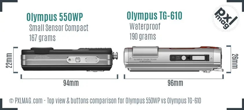 Olympus 550WP vs Olympus TG-610 top view buttons comparison