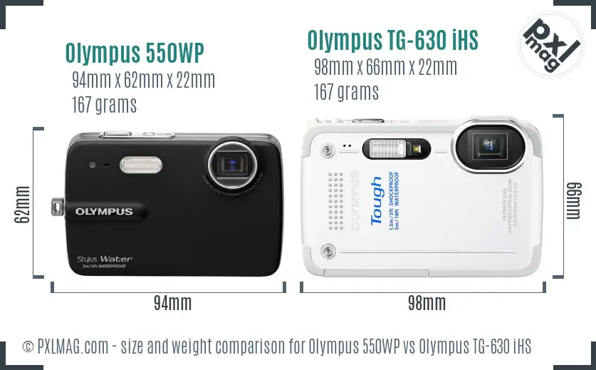 Olympus 550WP vs Olympus TG-630 iHS size comparison