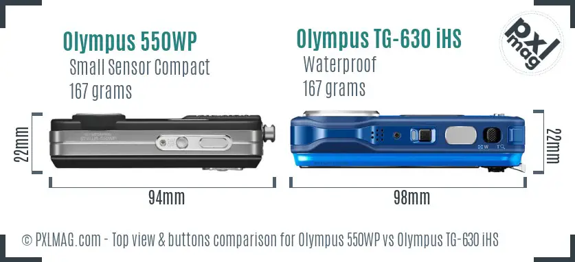 Olympus 550WP vs Olympus TG-630 iHS top view buttons comparison