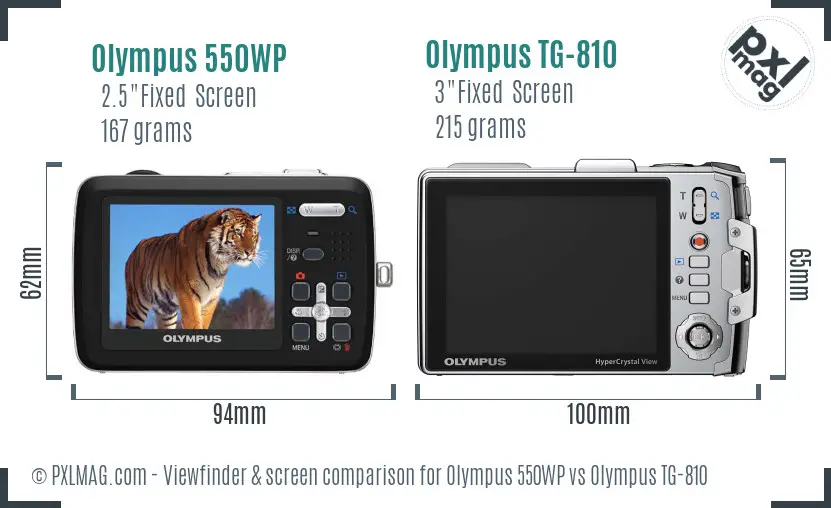Olympus 550WP vs Olympus TG-810 Screen and Viewfinder comparison