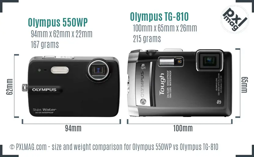 Olympus 550WP vs Olympus TG-810 size comparison