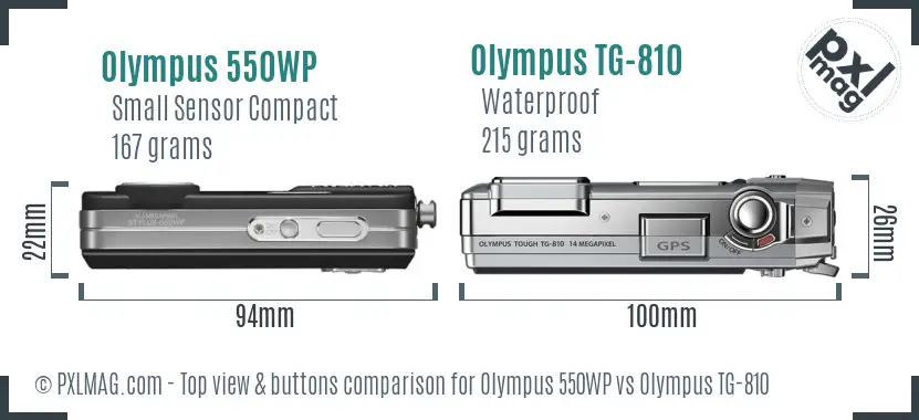 Olympus 550WP vs Olympus TG-810 top view buttons comparison