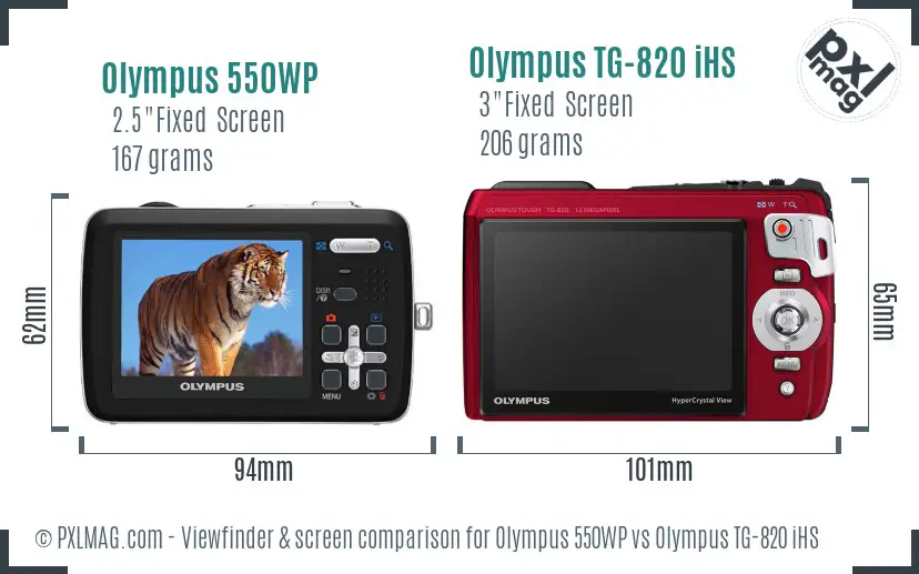 Olympus 550WP vs Olympus TG-820 iHS Screen and Viewfinder comparison