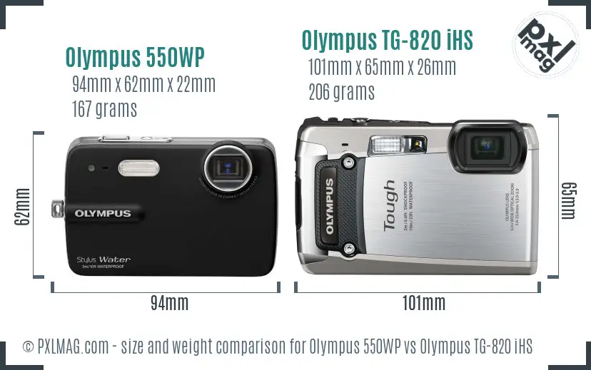 Olympus 550WP vs Olympus TG-820 iHS size comparison