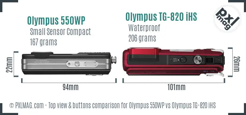 Olympus 550WP vs Olympus TG-820 iHS top view buttons comparison