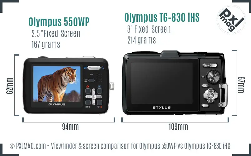 Olympus 550WP vs Olympus TG-830 iHS Screen and Viewfinder comparison
