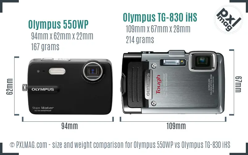 Olympus 550WP vs Olympus TG-830 iHS size comparison