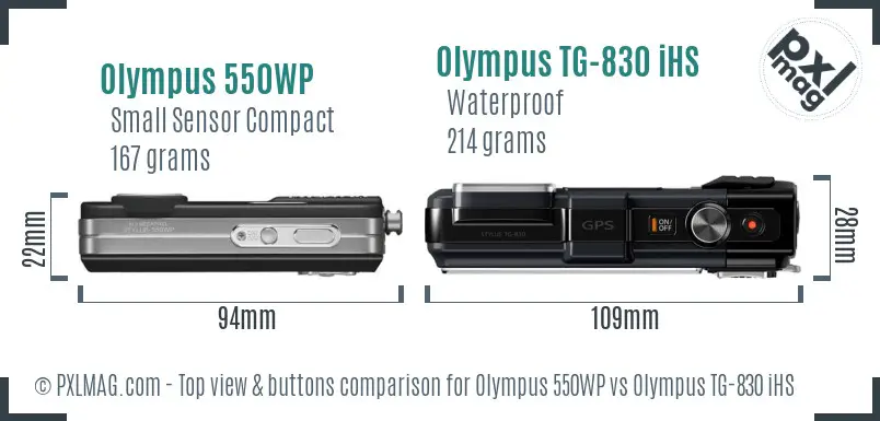 Olympus 550WP vs Olympus TG-830 iHS top view buttons comparison