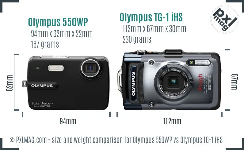Olympus 550WP vs Olympus TG-1 iHS size comparison