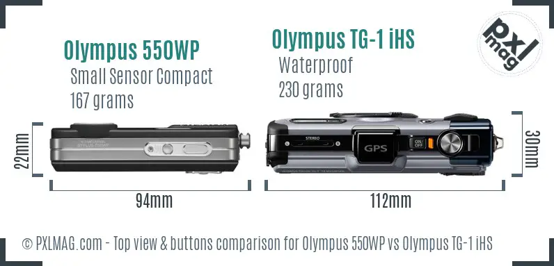 Olympus 550WP vs Olympus TG-1 iHS top view buttons comparison