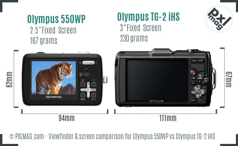 Olympus 550WP vs Olympus TG-2 iHS Screen and Viewfinder comparison