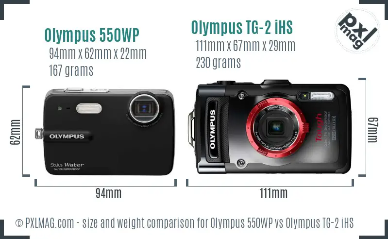 Olympus 550WP vs Olympus TG-2 iHS size comparison