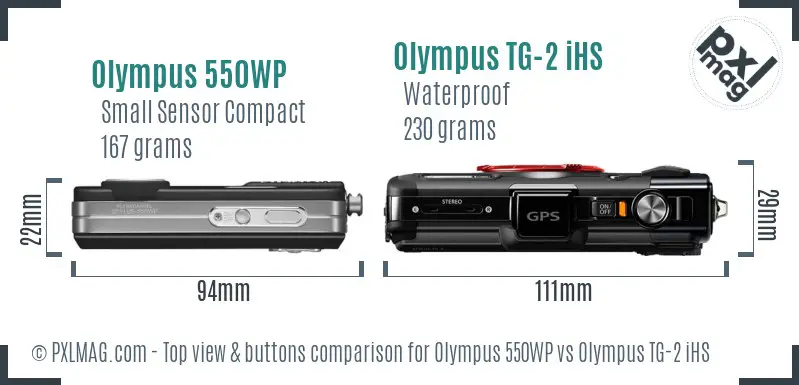 Olympus 550WP vs Olympus TG-2 iHS top view buttons comparison