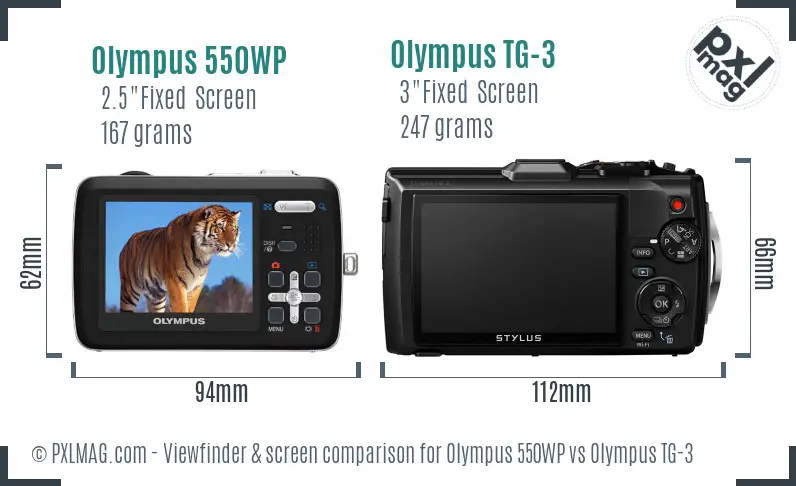 Olympus 550WP vs Olympus TG-3 Screen and Viewfinder comparison