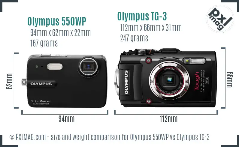 Olympus 550WP vs Olympus TG-3 size comparison