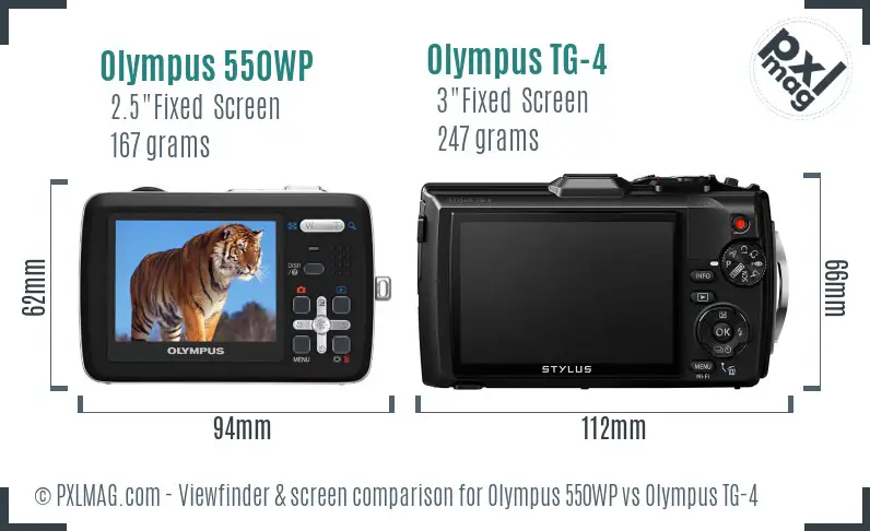 Olympus 550WP vs Olympus TG-4 Screen and Viewfinder comparison