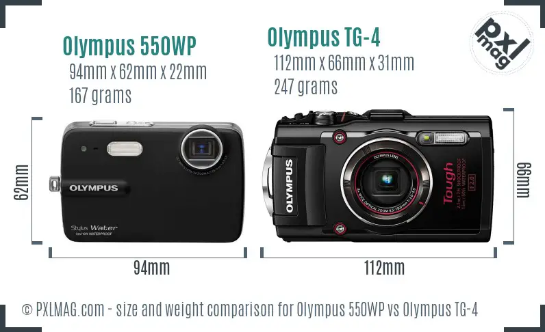 Olympus 550WP vs Olympus TG-4 size comparison