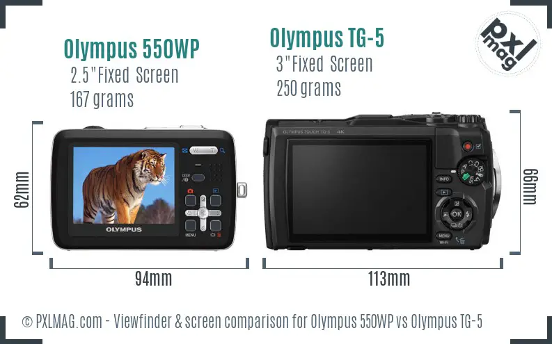 Olympus 550WP vs Olympus TG-5 Screen and Viewfinder comparison