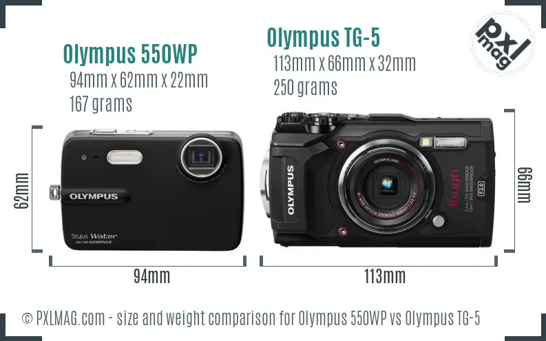 Olympus 550WP vs Olympus TG-5 size comparison