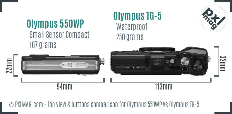 Olympus 550WP vs Olympus TG-5 top view buttons comparison