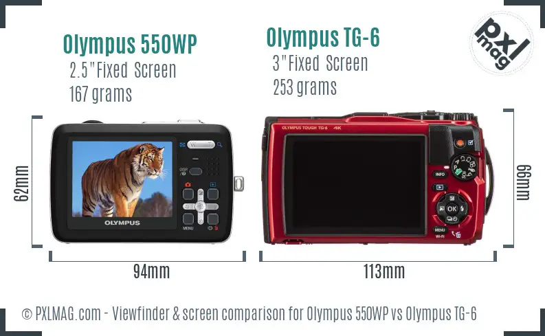 Olympus 550WP vs Olympus TG-6 Screen and Viewfinder comparison