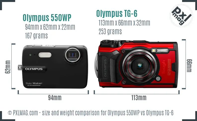 Olympus 550WP vs Olympus TG-6 size comparison
