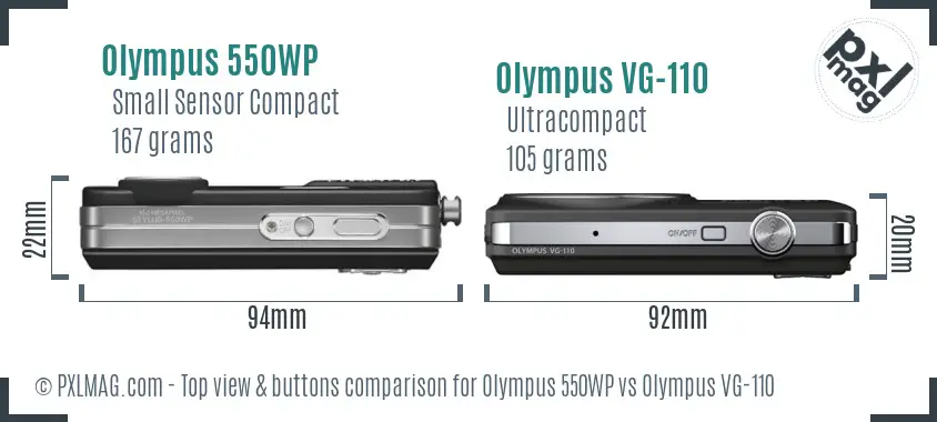 Olympus 550WP vs Olympus VG-110 top view buttons comparison