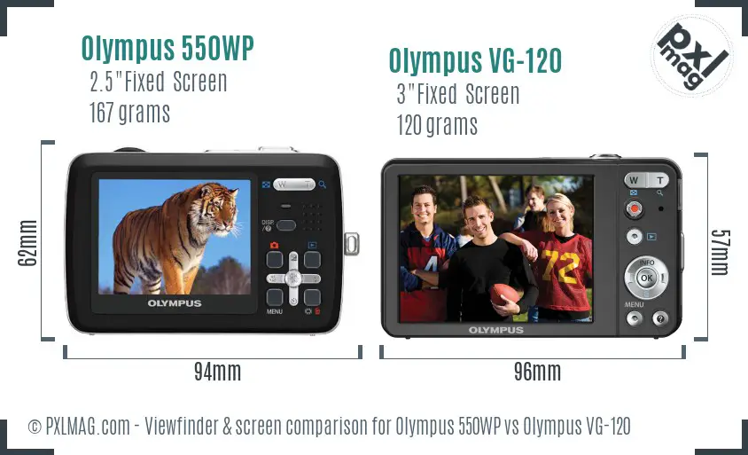 Olympus 550WP vs Olympus VG-120 Screen and Viewfinder comparison