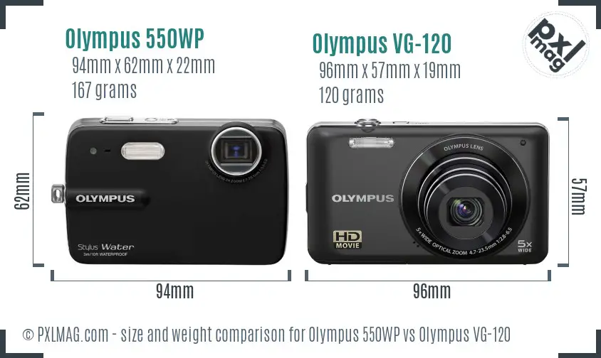 Olympus 550WP vs Olympus VG-120 size comparison
