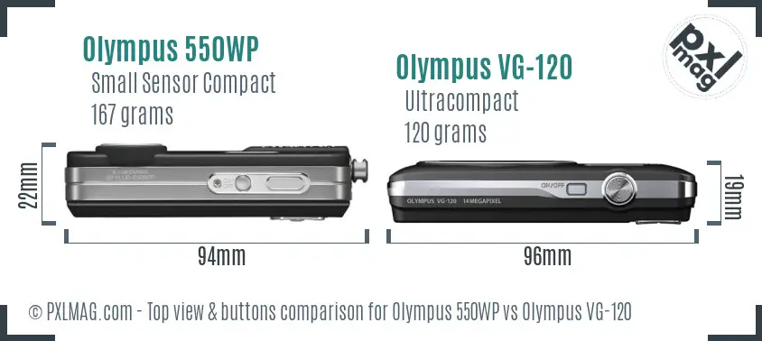 Olympus 550WP vs Olympus VG-120 top view buttons comparison