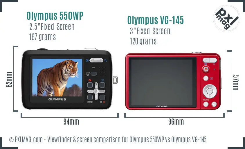 Olympus 550WP vs Olympus VG-145 Screen and Viewfinder comparison