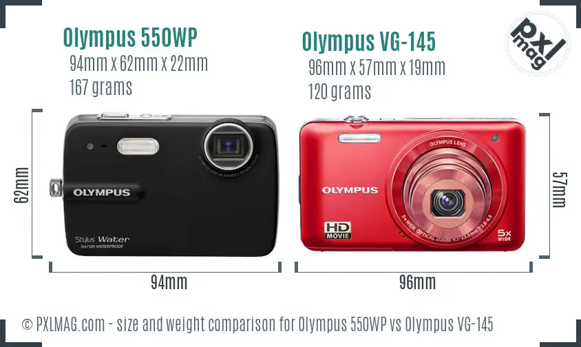 Olympus 550WP vs Olympus VG-145 size comparison