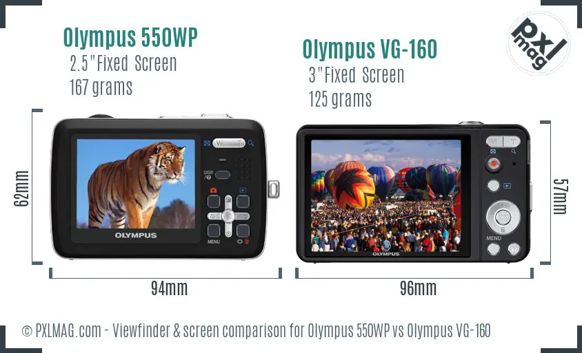 Olympus 550WP vs Olympus VG-160 Screen and Viewfinder comparison