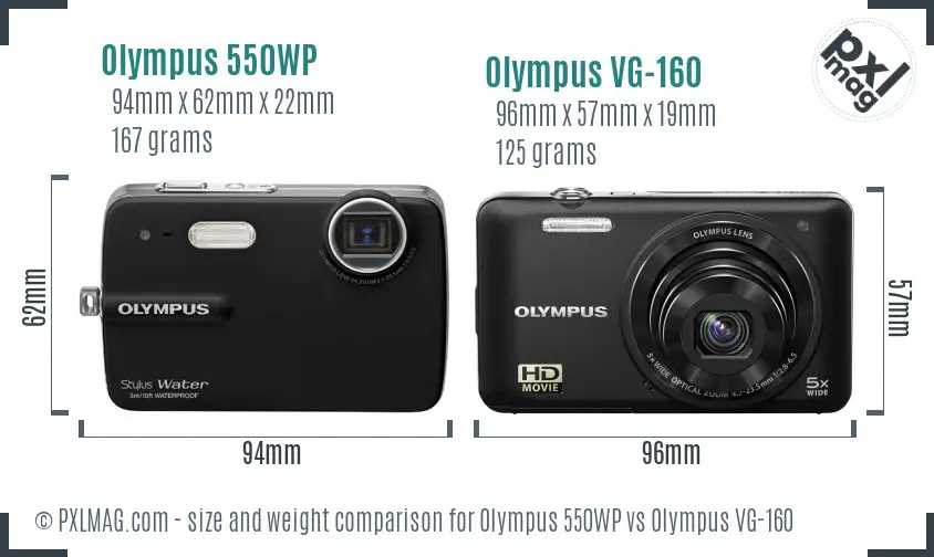 Olympus 550WP vs Olympus VG-160 size comparison