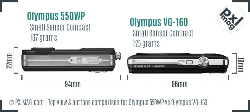 Olympus 550WP vs Olympus VG-160 top view buttons comparison