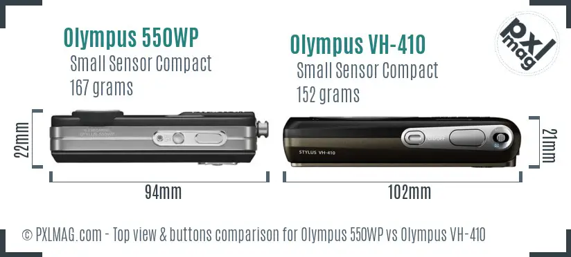 Olympus 550WP vs Olympus VH-410 top view buttons comparison