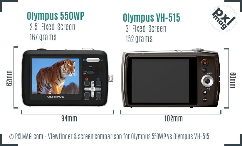 Olympus 550WP vs Olympus VH-515 Screen and Viewfinder comparison