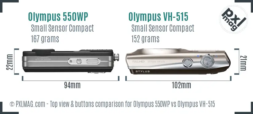 Olympus 550WP vs Olympus VH-515 top view buttons comparison