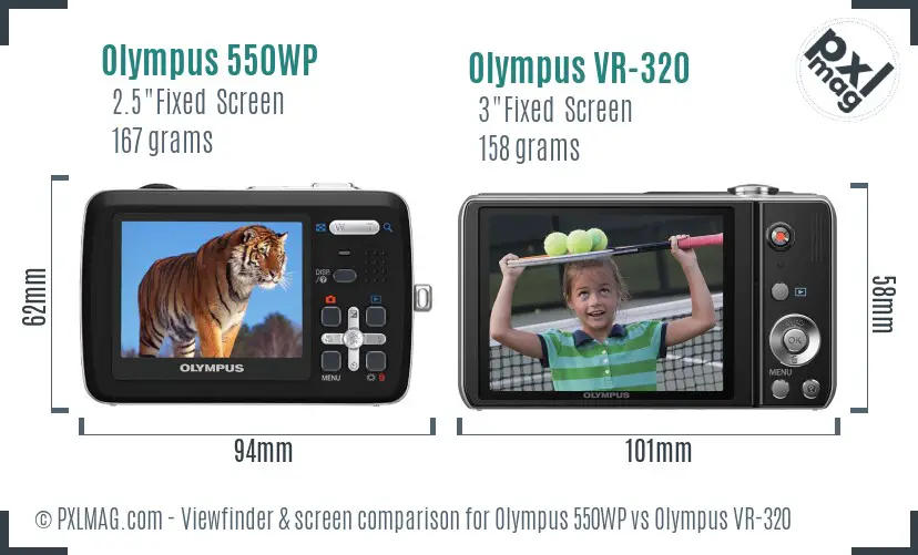 Olympus 550WP vs Olympus VR-320 Screen and Viewfinder comparison