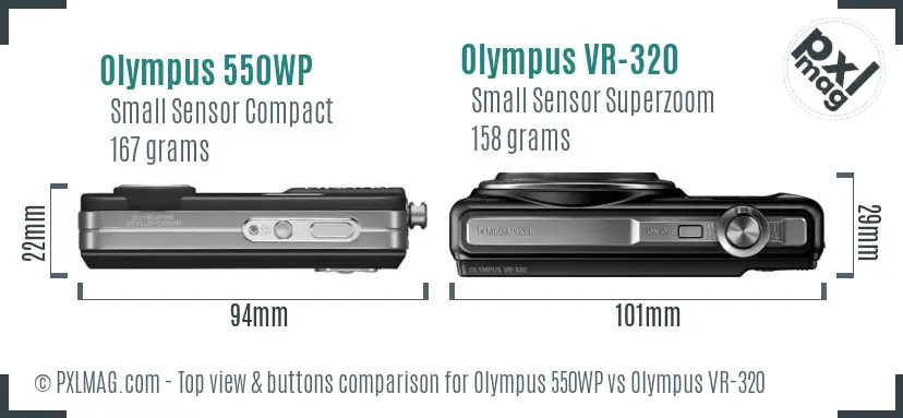 Olympus 550WP vs Olympus VR-320 top view buttons comparison