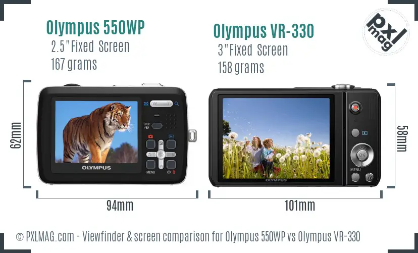 Olympus 550WP vs Olympus VR-330 Screen and Viewfinder comparison