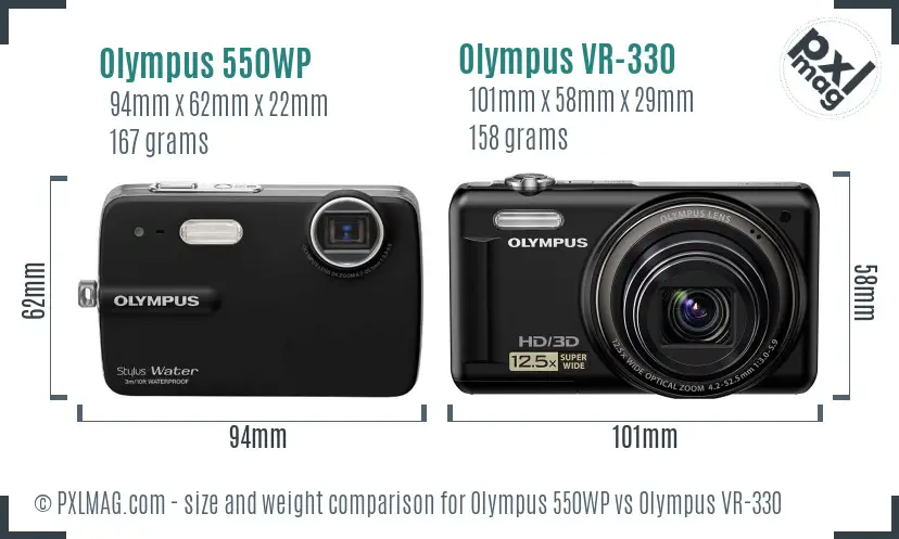 Olympus 550WP vs Olympus VR-330 size comparison