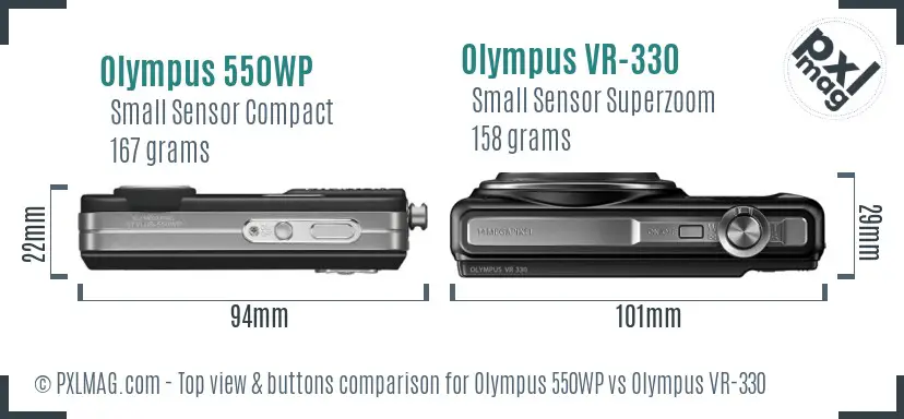 Olympus 550WP vs Olympus VR-330 top view buttons comparison