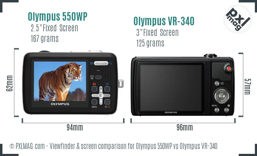 Olympus 550WP vs Olympus VR-340 Screen and Viewfinder comparison