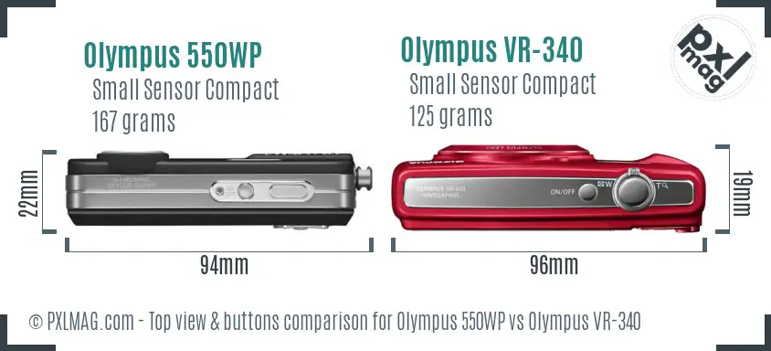 Olympus 550WP vs Olympus VR-340 top view buttons comparison