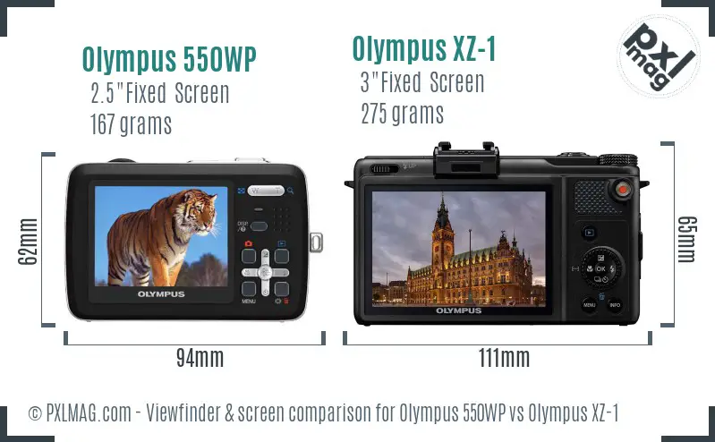 Olympus 550WP vs Olympus XZ-1 Screen and Viewfinder comparison